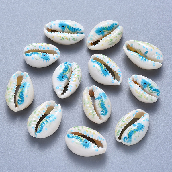 

PandaHall Printed Cowrie Shell Beads, No Hole/Undrilled, Sea Horse Pattern, Deep Sky Blue, 17.5~21.5x12~14.5x5.5~7.5mm Cowrie Shell Shell...