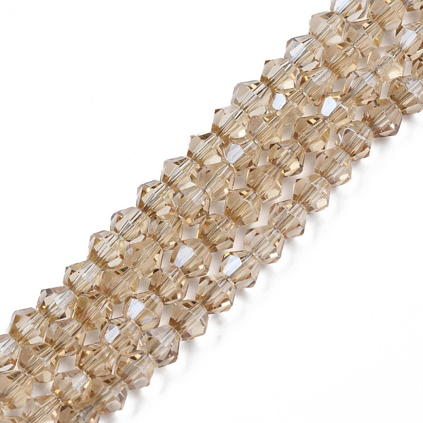 

PandaHall Electroplate Transparent Glass Beads Strands, Faceted, Bicone, Wheat, 4x4.5mm, Hole: 0.9mm, about 84~109Pcs/strand, 12.6~21.26..., Orange