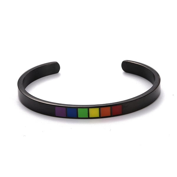 

PandaHall Rainbow Pride Cuff Bangle, 201 Stainless Steel Enamel Flat Open Bangle for Men Women, Electrophoresis Black, Inner Diameter: 2-1/4...