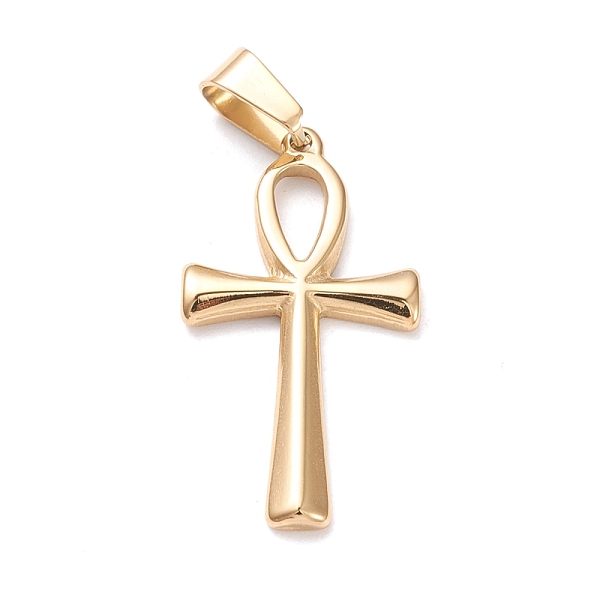 

PandaHall Ion Plating(IP) 304 Stainless Steel Pendants, Laser Cut, Ankh Cross, Golden, 30x16x2mm, Hole: 4x7mm 304 Stainless Steel Cross