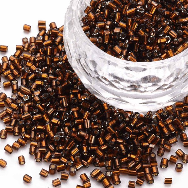 

PandaHall Glass Bugle Beads, Silver Lined, Dark Goldenrod, 1.8~2.2x1.8~2mm, Hole: 0.8~0.9mm, about 15000pcs/pound Glass
