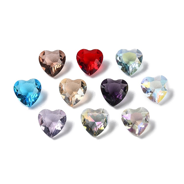 PandaHall Transparent Glass Rhinestone Cabochons, Faceted, Heart, Pointed Back, Mixed Color, 10x10x6mm Glass Rhinestone Heart Multicolor