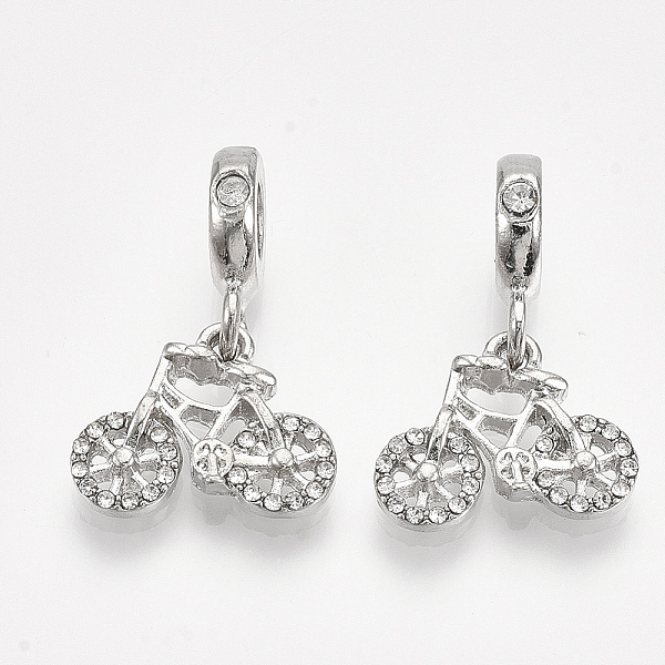 

PandaHall Alloy European Dangle Charms, with Rhinestone, Large Hole Pendants, Bicycle, Platinum, Crystal, 25mm, Hole: 4.5mm Alloy+Rhinestone..., Clear
