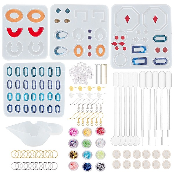 

PandaHall DIY Geometrical & Letter Shape Earring Silicone Mold Kits, Resin Jewelry Making, Include Brass Earring Hooks & Stud Earring..., Multicolor