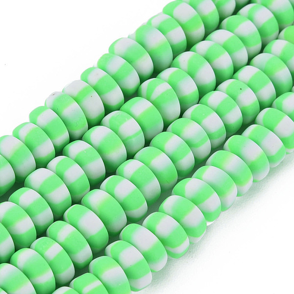 PandaHall Handmade Polymer Clay Beads Strands, for DIY Jewelry Crafts Supplies, Flat Round, Medium Spring Green, 6.8~8x3mm, Hole: 1.4mm...