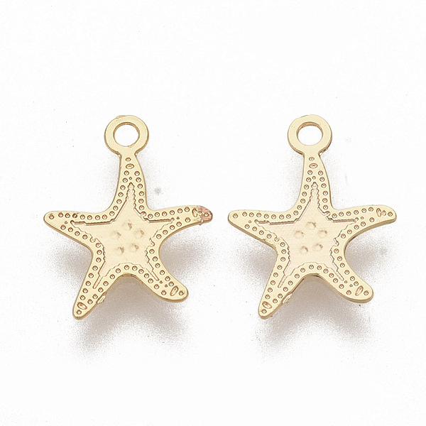

PandaHall Brass Charms, Nickel Free, Starfish/Sea Stars, Real 18K Gold Plated, 11x9x0.6mm, Hole: 1.2mm Brass Starfish