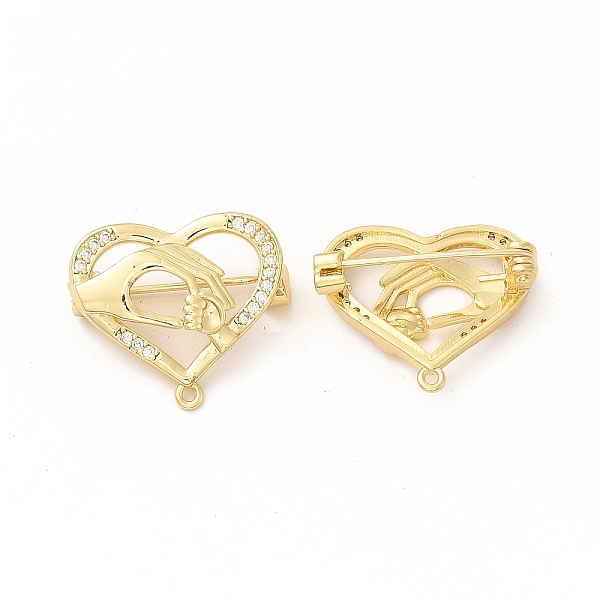 

PandaHall Cubic Zirconia Heart with Hand Brooch Pin, Brass Badge for Mother's Day, Real 18K Gold Plated, 23x19.5x3.5~7.5mm, Hole: 1.2mm..., Clear