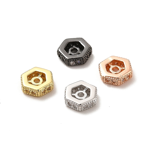 

PandaHall Rack Plating Brass Micro Pave Cubic Zirconia Beads, Long-Lasting Plated, Cadmium Free & Lead Free, Hexagon, Mixed Color, 6x7x2mm..., Clear