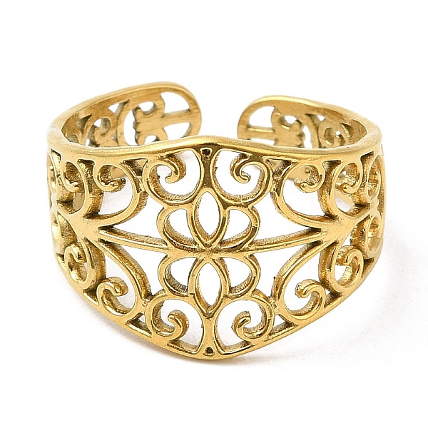 

PandaHall 304 Stainless Steel Open Cuff Rings, Hollow Flower, Golden, US Size 7 3/4(17.9mm) 304 Stainless Steel