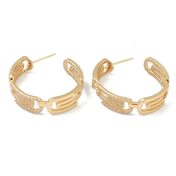 

PandaHall Brass Micro Pave Clear Cubic Zirconia Half Hoop Earrings, Ring with Safety Pin Shape, Golden, 29x28x8mm, Pin: 1mm Brass Ring Clear