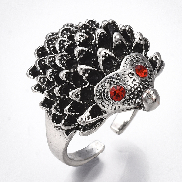 

PandaHall Alloy Cuff Finger Rings, with Rhinestone, Wide Band Rings, Hedgehog, Antique Silver, Size 8, 18mm Alloy+Rhinestone