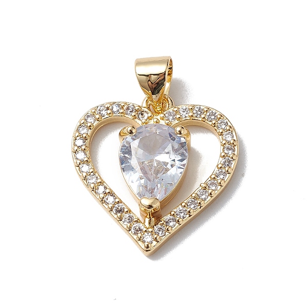

PandaHall Brass Cubic Zirconia Pendants, Cadmium Free & Lead Free, Real 18K Gold Plated, Long-Lasting Plated, Heart with Teardrop Charm..., Clear