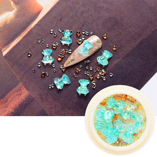 

PandaHall Nail Art Decoration Accessories, with Resin Cabochons and Glass No Hole Beads, Chip & Bear, Pale Turquoise, 10x8x4mm &..., Cyan
