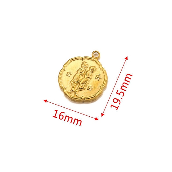 

PandaHall Stainless Steel Pendant, Golden, Flat Round with Constellation Charm, Gemini, 19.5x16mm Stainless Steel Gemini
