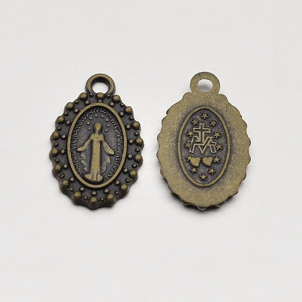 

PandaHall Oval Tibetan Style Alloy Charms, Virgin Mary with Cross & Heart, Cadmium Free & Nickel Free & Lead Free, Antique Bronze, 15x9x1mm...