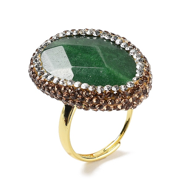 

PandaHall Natural Dyed Jade Teardrop Adjustable Ring with Rhinestone, Gold Plated Brass Jewelry for Women, Dark Sea Green, Inner Diameter...
