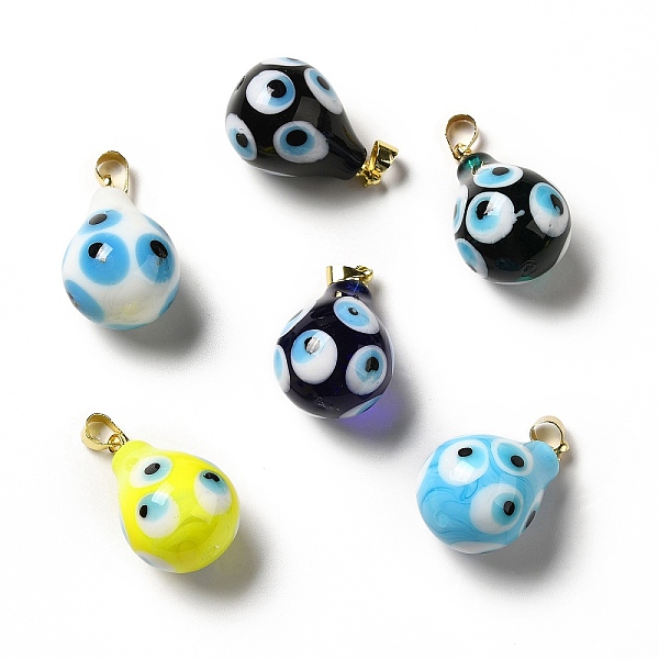 

PandaHall Handmade Evil Eye Lampwork Pendants, with Rack Plating Brass Findings, Long-Lasting Plated, Teardop, Mixed Color, 22.5~24x15~16mm..., Multicolor