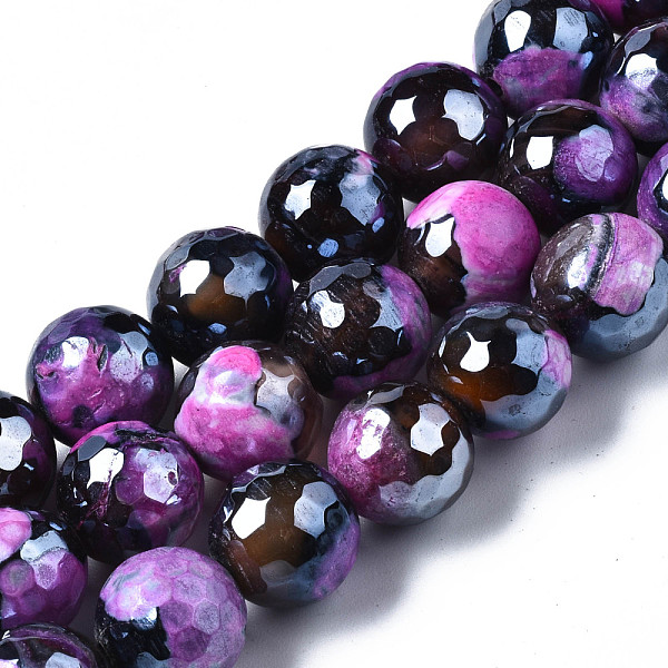 

PandaHall Natural Fire Crackle Agate Beads Strands, Pearl Luster Plated, Faceted, Round, Indigo, 12mm, Hole: 1.6mm, about 32~34pcs/strand..., Purple