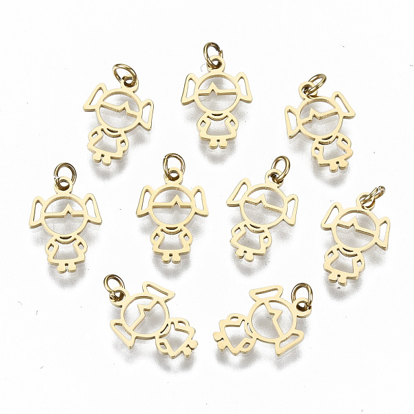 

PandaHall 304 Stainless Steel Charms, with Jump Rings, Laser Cut, Hollow, Girl, Real 14K Gold Plated, 10.5x7.5x1mm, Jump Ring: 3x0.4mm...