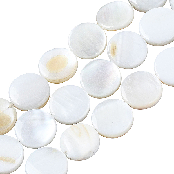 PandaHall SUNNYCLUE 1 Box About 105Pcs Flat Round Shell Bead Natural Freshwater White Disc Coin Beads Ocean Beach Hawaii Style Elastic...