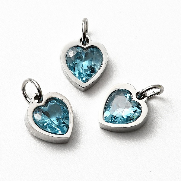 

PandaHall 304 Stainless Steel Pendants, with Cubic Zirconia and Jump Rings, Single Stone Charms, Heart, Stainless Steel Color, Cyan, 9x8x3mm...