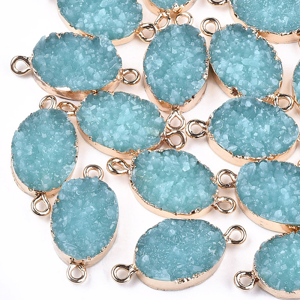 

PandaHall Electroplate Druzy Resin Links connectors, with Iron Findings, Oval, Light Gold, Medium Turquoise, 26~27x13x5~6mm, Hole: 1mm Resin..., Cyan
