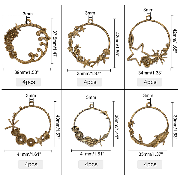 

PandaHall OLYCRAFT Alloy Open Back Bezel Pendants, For DIY UV Resin, Epoxy Resin, Pressed Flower Jewelry, Ocean Style, Ring, Antique Bronze...