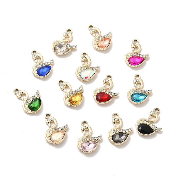 

PandaHall UV Plating Alloy Pendants, with Crystal Rhinestone and Glass, Golden, Swan Charms, Mixed Color, 21.5x15x4.5mm, Hole: 2mm..., Multicolor