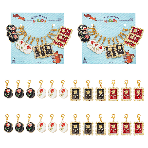

PandaHall Rectangle & Oval with Rose Pendant Stitch Markers, Alloy Enamel Crochet Lobster Clasp Charms, Locking Stitch Marker with Wine..., Multicolor