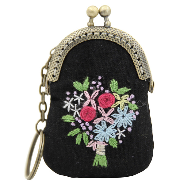 

PandaHall DIY Kiss Lock Coin Purse Embroidery Kit, including Fabric, Embroidery Hoop, Needles & Thread, Metal Purse Handle, Instruction..., Black