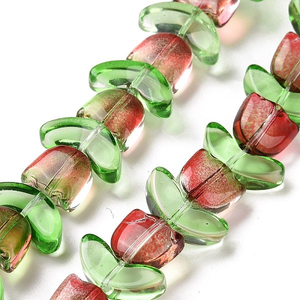 

PandaHall Transparent Glass Beads Strands, Two Tone, Tulip, Indian Red, 6.5~9x9~14x4~5.5mm, Hole: 1mm, about 29pcs/strand, 15.71''(39.9cm)...