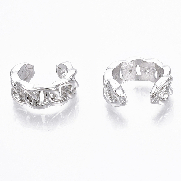 

PandaHall Brass Cuff Earrings, Curb Chain, Nickel Free, Real Platinum Plated, 12x6mm Brass