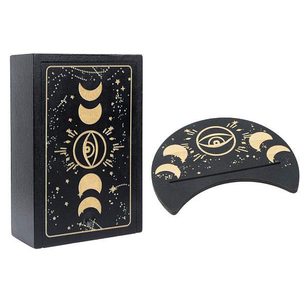 

PandaHall Wood Tarot Card Storage Box & Display Holders Stand, Rectangle, Moon, 160x115x50mm Wood Moon Black
