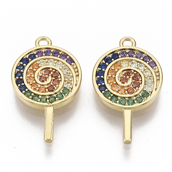 

PandaHall Brass Micro Pave Cubic Zirconia Pendants, Nickel Free, Lollipop, Real 18K Gold Plated , Colorful, 16x9.5x1.5mm, Hole: 1mm...