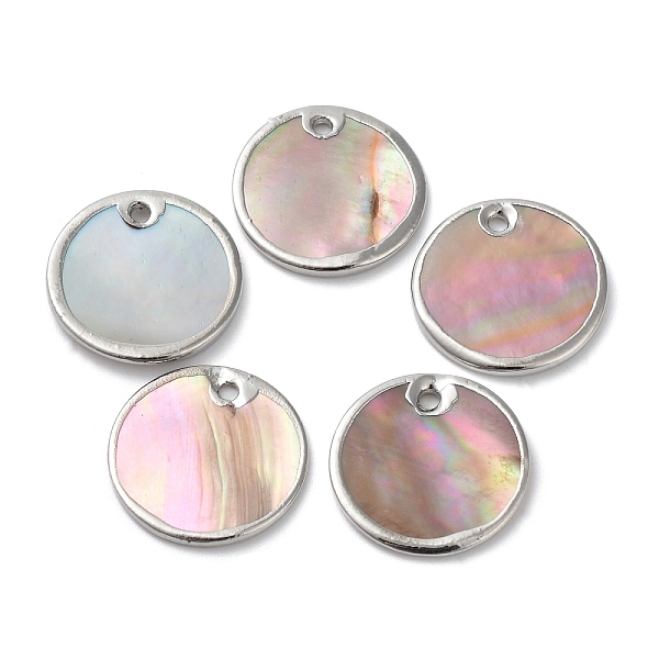 

PandaHall Natural Sea Shell Pendants, Flat Round Charms with Brass Edge, Platinum, 15x1mm, Hole: 1mm Other Sea Shell Flat Round