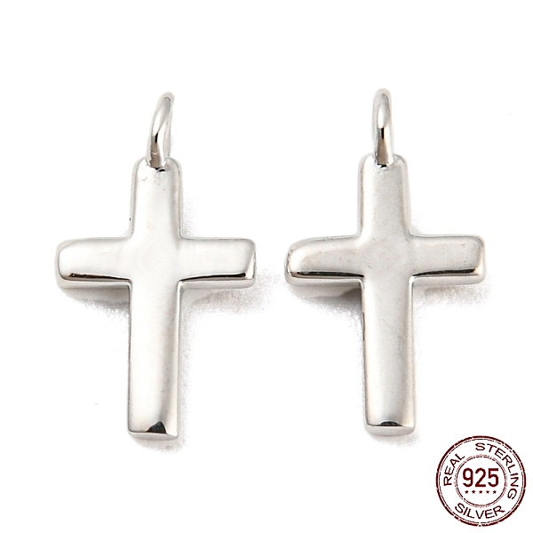 

PandaHall Rhodium Plated 925 Sterling Silver Charms, with Jump Rings, Cross, with S925 Stamp, Real Platinum Plated, 10x5.5x2mm, Hole: 1.2mm..., Clear