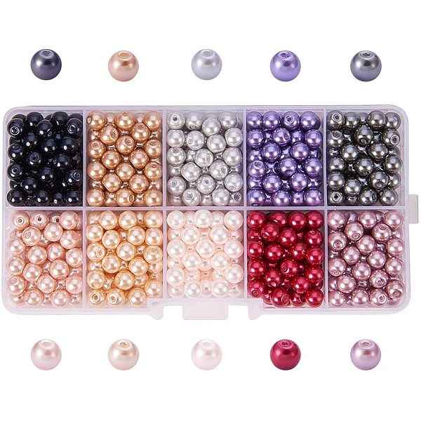 10色環境に優しい真珠光沢のある丸いガラスパールビーズ