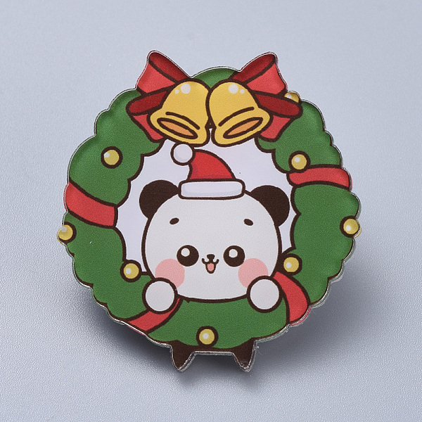 

PandaHall Acrylic Safety Brooches, with Iron Pin, For Christmas, Christmas Wreath with Bear, Green, 39x34x8mm, Pin:0.8mm Acrylic Green