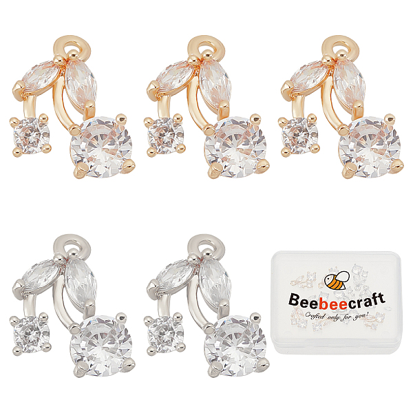 

PandaHall Beebeecraft 10Pcs 2 Colors Rack Plating Brass Clear Cubic Zirconia Charms, Long-Lasting Plated, Cherry, Mixed Color, 14x8.5x3mm...