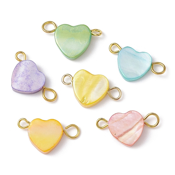 

PandaHall Natural Freshwater Shell Dyed Connector Charms, with Double Iron Loops, Heart Links, Golden, 17.5x10.5x3mm, Hole: 1.8~2.3mm Shell..., Multicolor