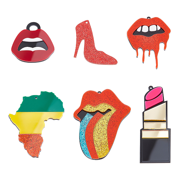 

PandaHall CHGCRAFT 12Pcs 6 Style Halloween Acrylic Pendants, with Sequins, Bleeding Mouth, Mixed Color, 38.5~63.5x23~52x2~4mm, Hole: 1.4~7mm..., Multicolor