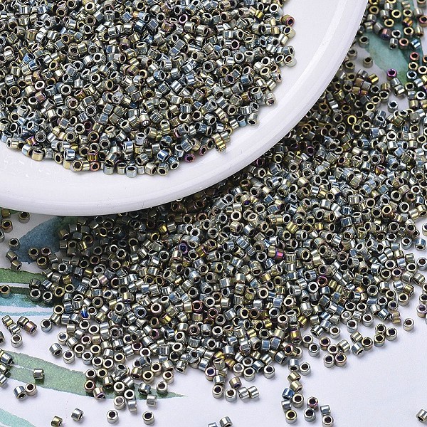 

PandaHall MIYUKI Delica Beads, Cylinder, Japanese Seed Beads, 11/0, (DB0546) Silver Gold Iris(Palladium Plated AB), 1.3x1.6mm, Hole: 0.8mm..., Gray