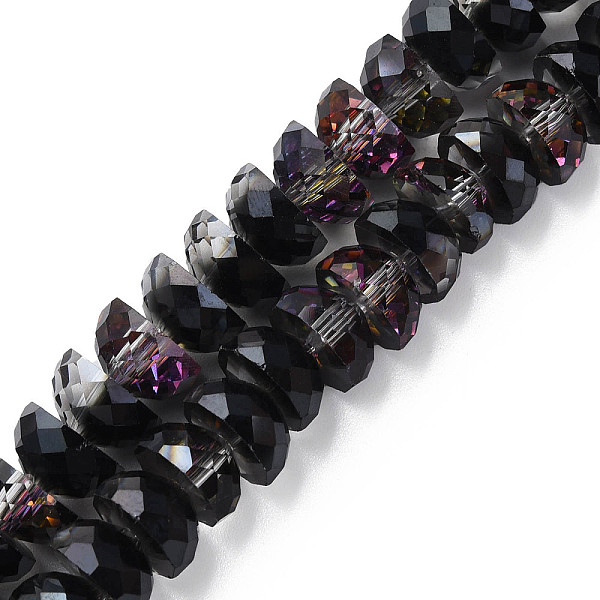 

PandaHall Electroplate Transparent Glass Beads Strands, Half Plated, Faceted, Half Round, Black, 9x5mm, Hole: 1.6mm, about 75pcs/strand...