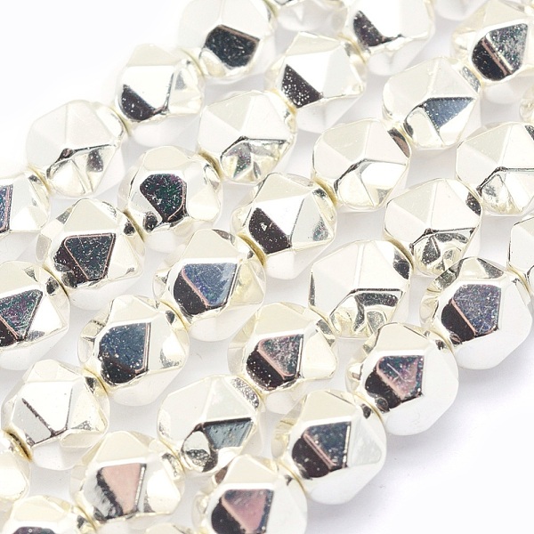 PandaHall Electroplate Non-magnetic Synthetic Hematite Beads Strands, Star Cut Round Beads, Grade AA, Long-Lasting Plated, Faceted, Silver...