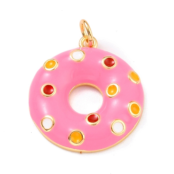

PandaHall Real 18K Gold Plated Brass Pendants, with Enamel and Jump Rings, Long-Lasting Plated, Donut, Hot Pink, 22x20x3.5mm, Jump Ring...