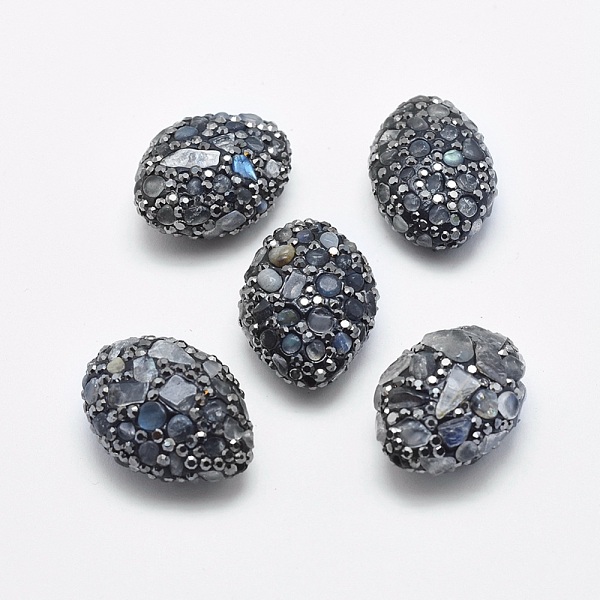 

PandaHall Natural Labradorite Beads, with Polymer Clay Rhinestone, Oval, Black, 25~27x18~20x11~13mm, Hole: 0.8~1mm Labradorite Oval Black