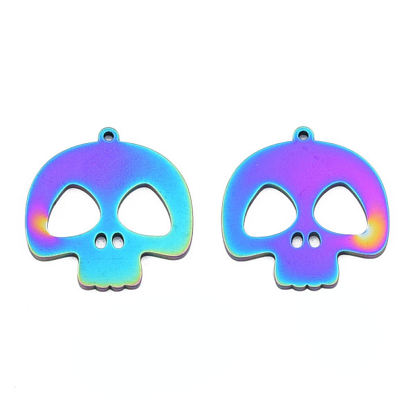 

PandaHall Ion Plating(IP) 201 Stainless Steel Pendants, Halloween Style, Skull, Rainbow Color, 26x25x1mm, Hole: 1.4mm 201 Stainless Steel...