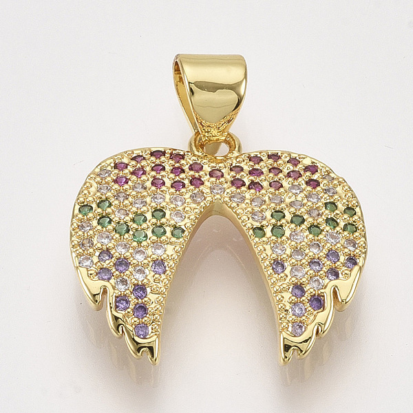 

PandaHall Brass Micro Pave Cubic Zirconia Pendants, Wing, Colorful, Golden, 16x18x2mm, Hole: 4x3mm Brass+Cubic Zirconia Wing