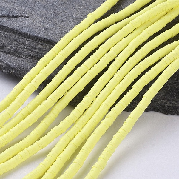 

PandaHall Flat Round Handmade Polymer Clay Bead Spacers, Champagne Yellow, 4x1mm, Hole: 1mm, about 380~400pcs/strand, 17.7 inch Polymer Clay...