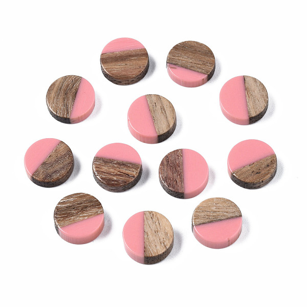 

PandaHall Resin & Wood Cabochons, Flat Round, Light Coral, 10x2.5~4mm Resin+Wood Flat Round